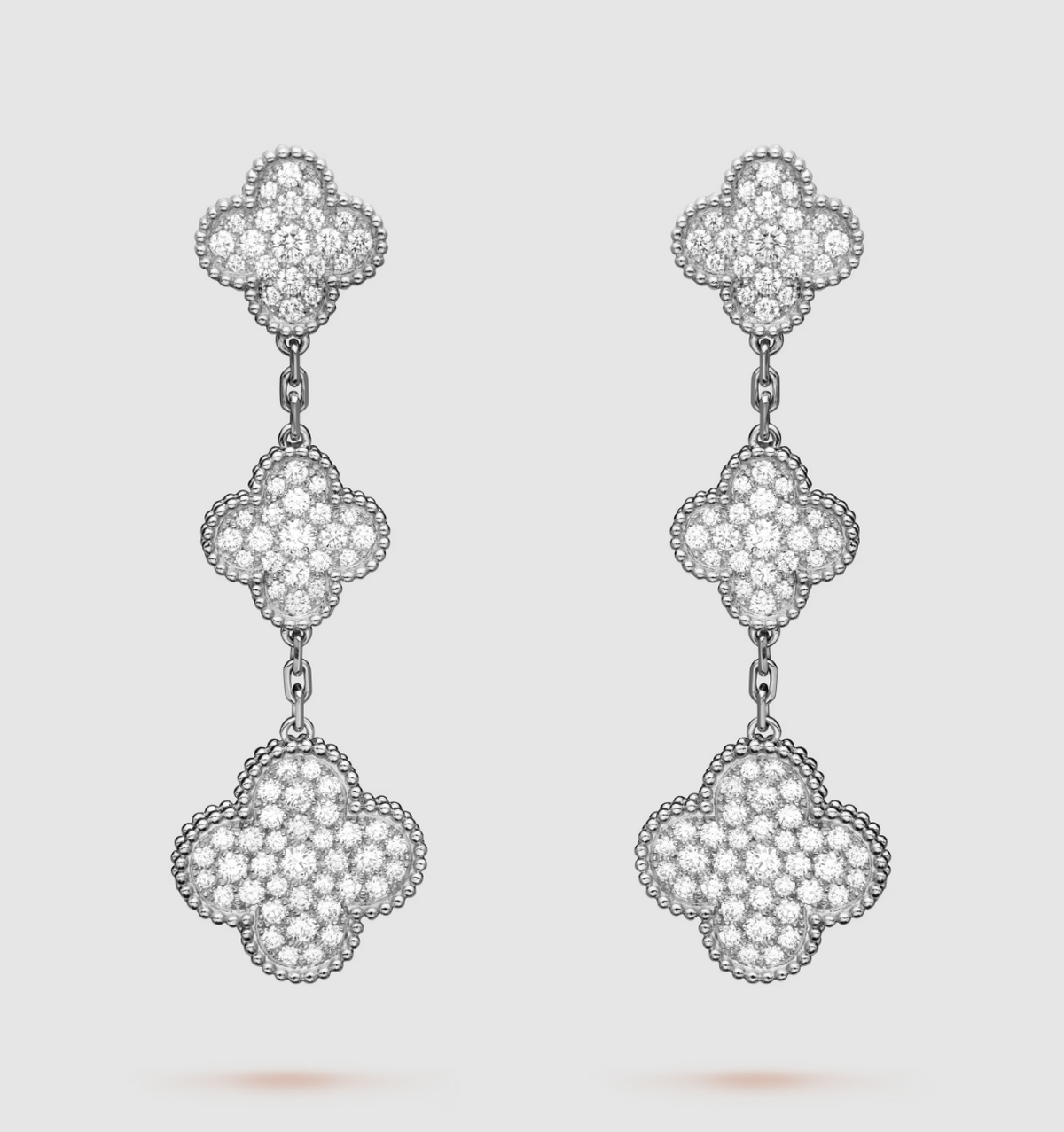 [Sophire Jewelry ]CLOVER 3 MOTIF DIAMOND SILVER DROP EARRINGS