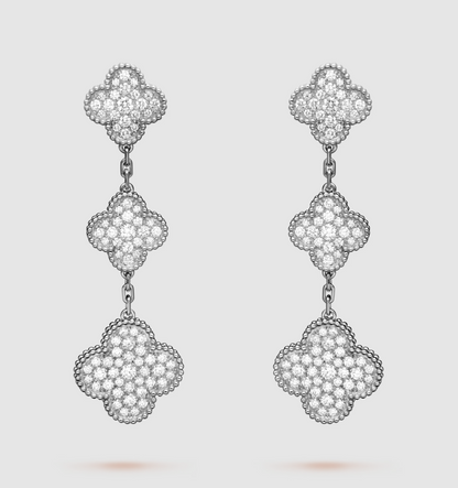 [Sophire Jewelry ]CLOVER 3 MOTIF DIAMOND SILVER DROP EARRINGS