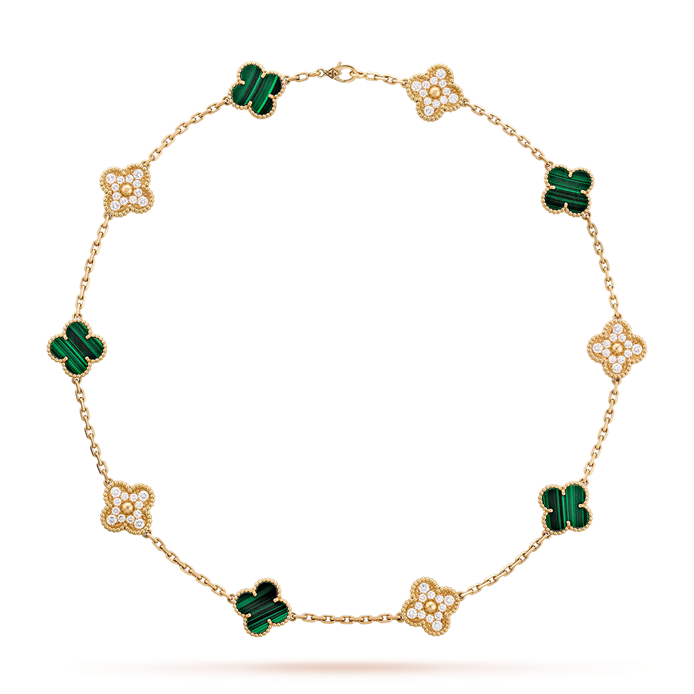 [Sophire Jewelry ]CLOVER 10 MOTIFS MALACHITE DIAMOND NECKLACE