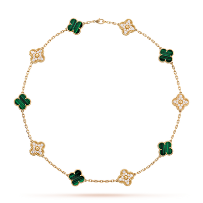 [Sophire Jewelry ]CLOVER 10 MOTIFS MALACHITE DIAMOND NECKLACE