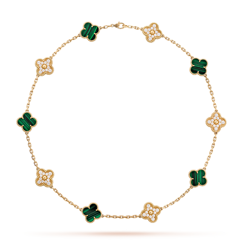 [Sophire Jewelry ]CLOVER 10 MOTIFS MALACHITE DIAMOND NECKLACE