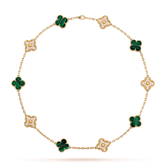 [Sophire Jewelry ]CLOVER 10 MOTIFS MALACHITE DIAMOND NECKLACE