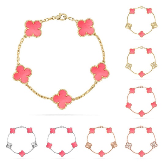 [Sophire]LUCKY CLOVER 5-MOTIF BRACELET - PINK MOTHER-OF-PEARL COLLECTION