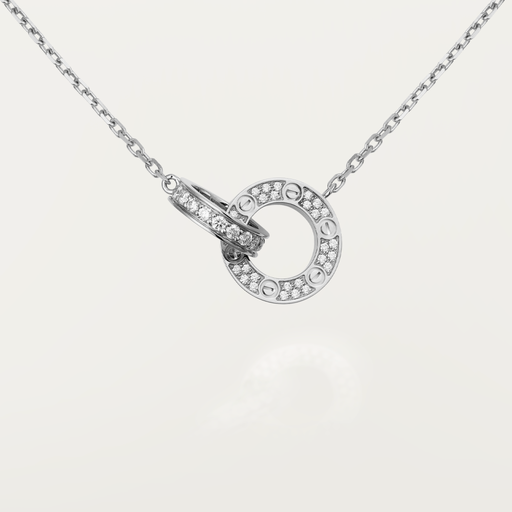 [Sophire Jewelry ]LOVE 7.6MM NECKLACE ROSE GOLD AND SILVER  FULL DIAMOND