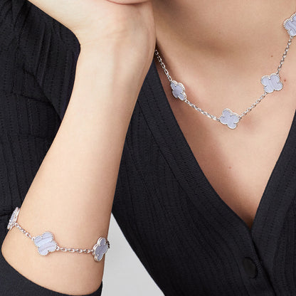 [Sophire Jewelry ]CLOVER 10 MOTIFS BLUE CHALCEDONY NECKLACE
