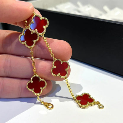 [Sophire Jewelry ] CLOVER 5 MOTIF RED CORNELIAN BRACELET COLLECTION