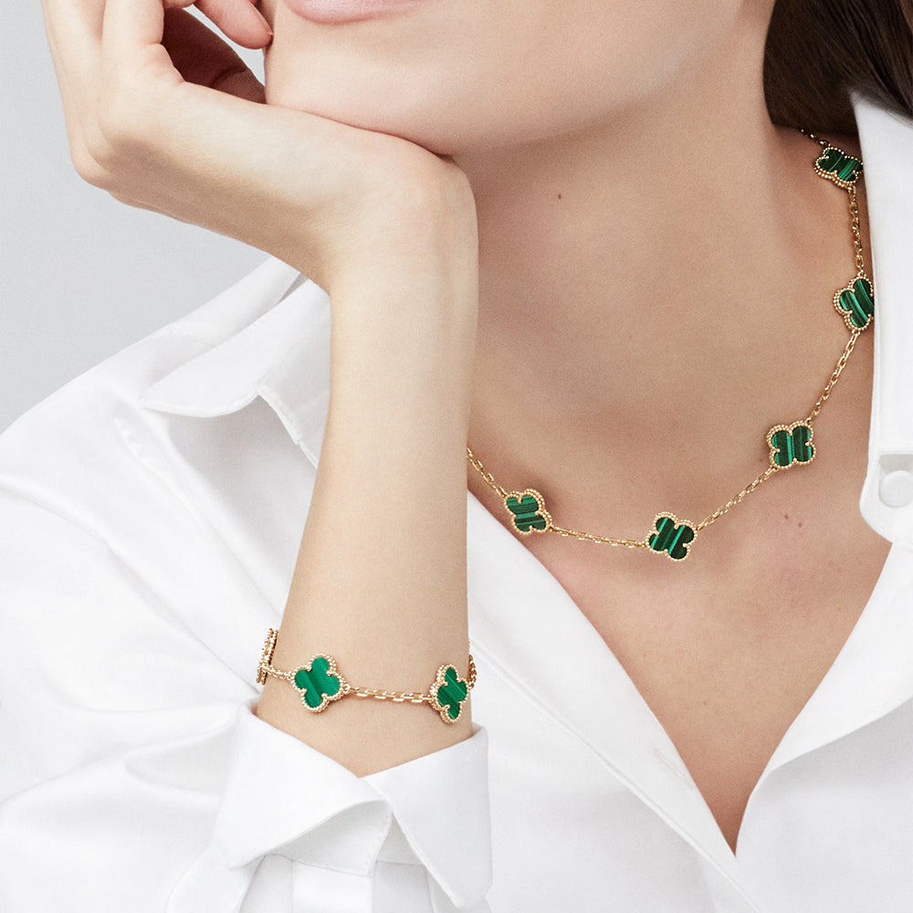 [Sophire Jewelry ]CLOVER 10 MOTIFS MALACHITE NECKLACE