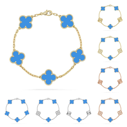 [Sophire]LUCKY CLOVER 5-MOTIF BRACELET - BLUE AGATE COLLECTION