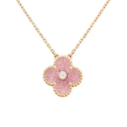 [Sophire Jewelry ]CLOVER 15MM DIAMOND RHODONITE NECKLACE