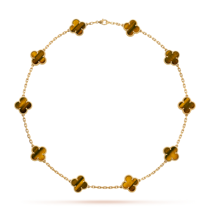 [Sophire Jewelry ]CLOVER 10 MOTIFS TIGER EYE NECKLACE