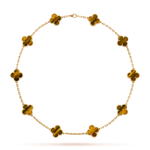 [Sophire Jewelry ]CLOVER 10 MOTIFS TIGER EYE NECKLACE