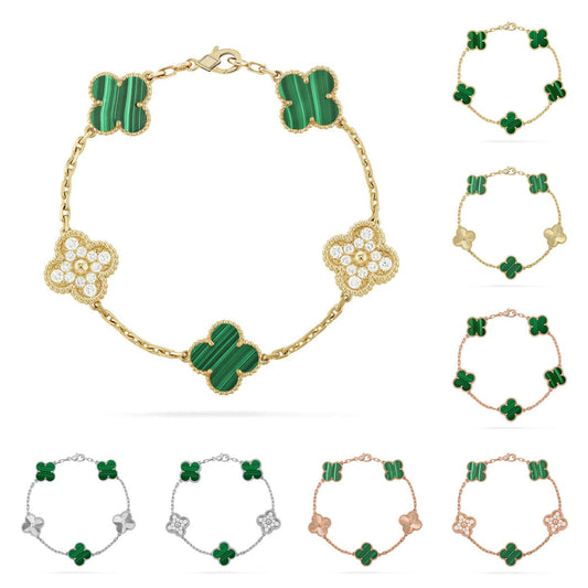 [Sophire]LUCKY CLOVER 5-MOTIF BRACELET - MALACHITE COLLECTION