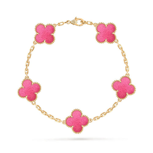 [Sophire  Jewelry]NEW CLOVER 5 MOTIFS PINK ENAMEL BRACELET