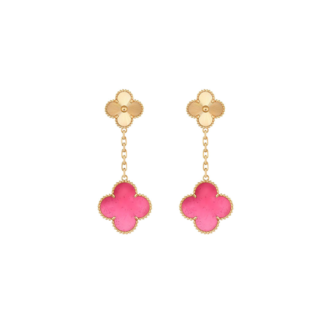 [Sophire  Jewelry]NEW CLOVER 2 MOTIF PINK ENAMEL EARRINGS