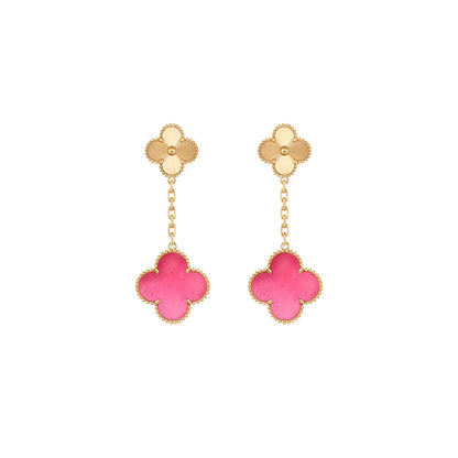 [Sophire  Jewelry]NEW CLOVER 2 MOTIF PINK ENAMEL EARRINGS