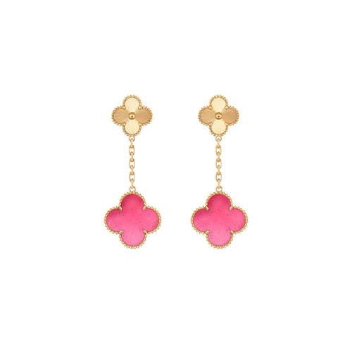 [Sophire  Jewelry]NEW CLOVER 2 MOTIF PINK ENAMEL EARRINGS