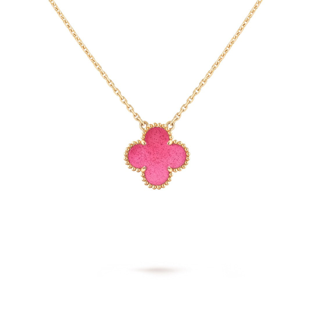 [Sophire  Jewelry] NEW CLOVER 15MM PINK ENAMEL NECKLACE