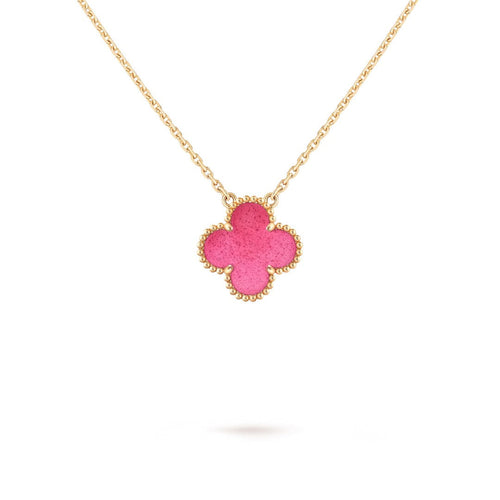 [Sophire  Jewelry] NEW CLOVER 15MM PINK ENAMEL NECKLACE