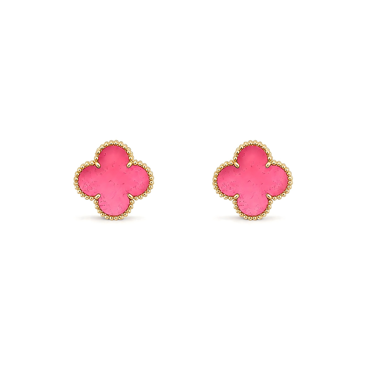[Sophire  Jewelry]NEW CLOVER 15MM PINK ENAMEL STUD EARRINGS