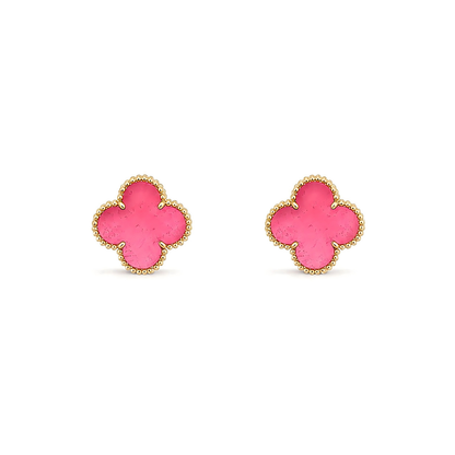 [Sophire  Jewelry]NEW CLOVER 15MM PINK ENAMEL STUD EARRINGS