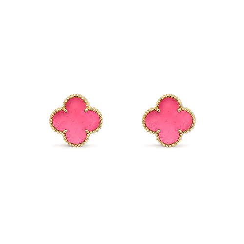 [Sophire  Jewelry]NEW CLOVER 15MM PINK ENAMEL STUD EARRINGS