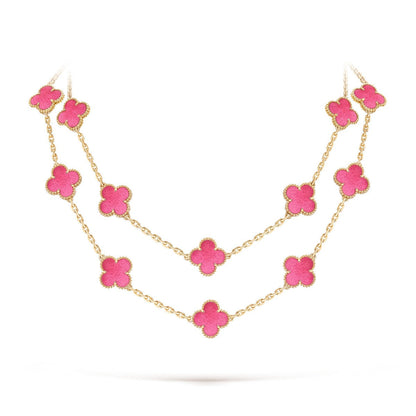 [Sophire  Jewelry] NEW CLOVER 20 MOTIFS PINK ENAMEL NECKLACE