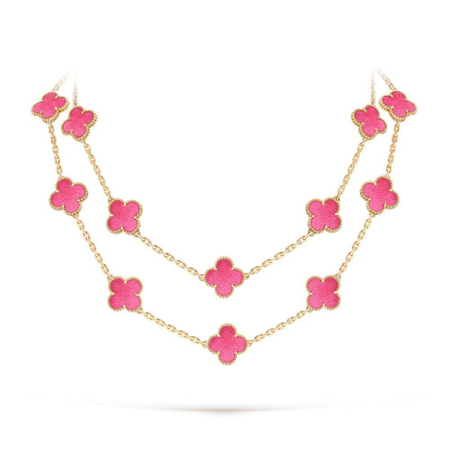 [Sophire  Jewelry] NEW CLOVER 20 MOTIFS PINK ENAMEL NECKLACE