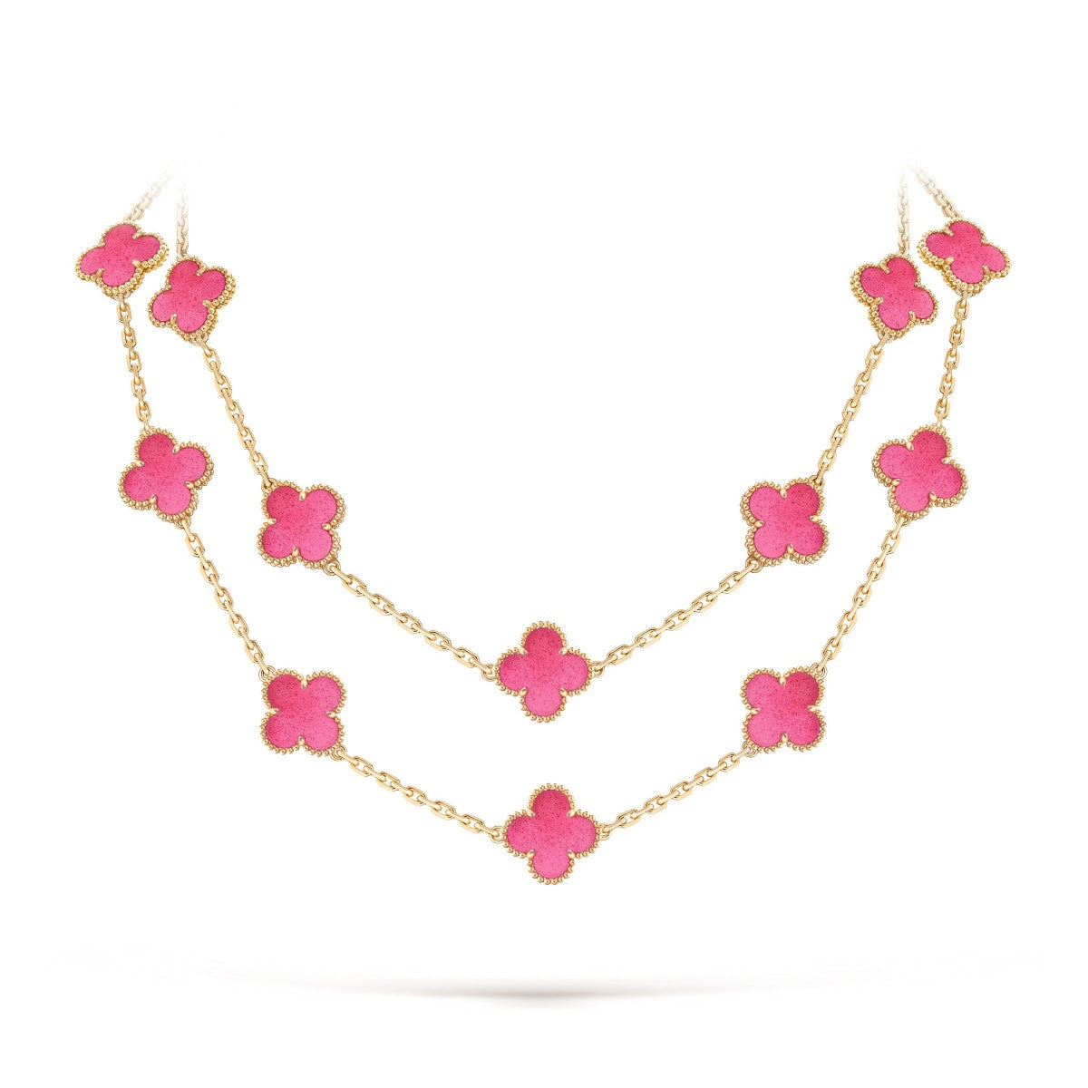 [Sophire  Jewelry] NEW CLOVER 20 MOTIFS PINK ENAMEL NECKLACE