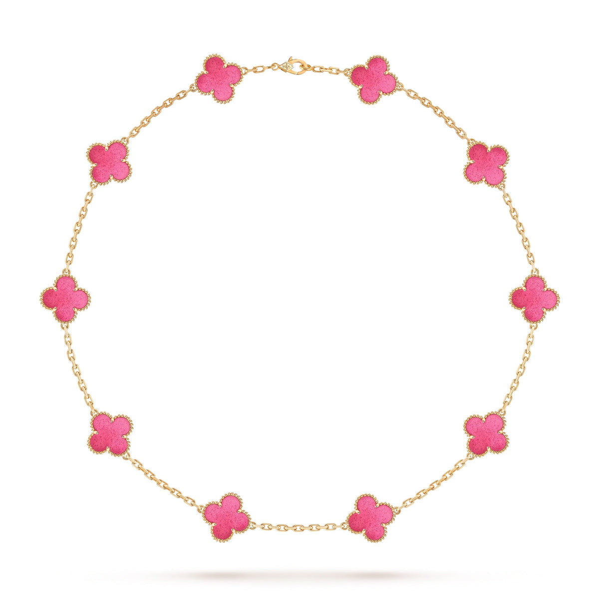 [Sophire  Jewelry]NEW CLOVER 10 MOTIFS PINK ENAMEL NECKLACE