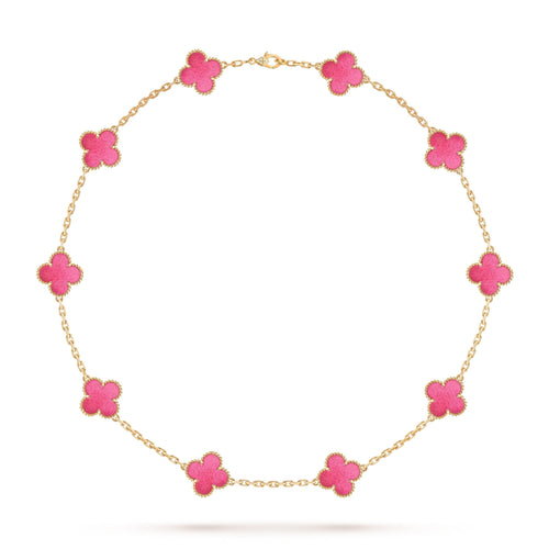 [Sophire  Jewelry]NEW CLOVER 10 MOTIFS PINK ENAMEL NECKLACE