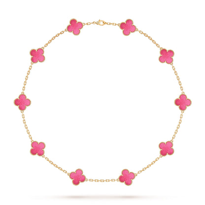 [Sophire  Jewelry]NEW CLOVER 10 MOTIFS PINK ENAMEL NECKLACE