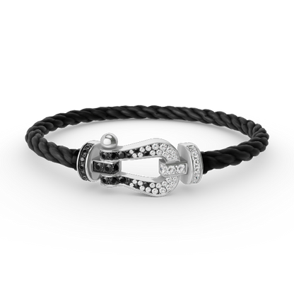 [Sophire Jewelry ]FORCE LARGE HORSESHOE BLACK WHITE DIAMOND BRACELET SILVER