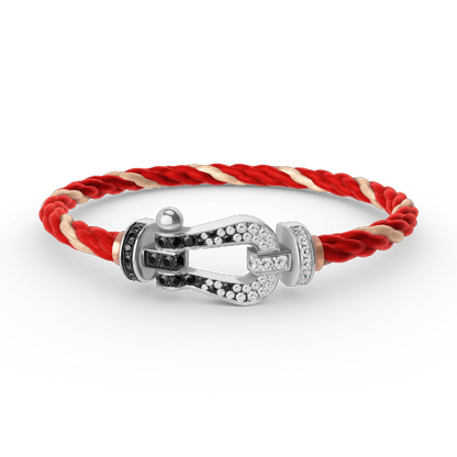 [Sophire Jewelry ]FORCE LARGE HORSESHOE BLACK WHITE DIAMOND BRACELET SILVER