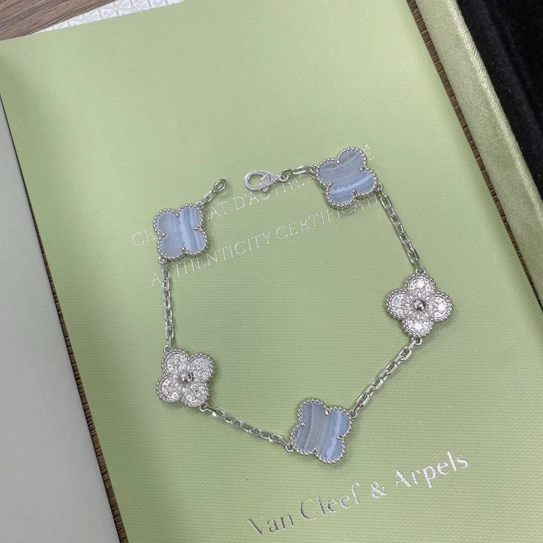 [Sophire Jewelry ] CLOVER 5 MOTIF PURPLE CHALCEDONY BRACELET COLLECTION