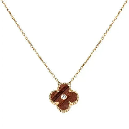 [Sophire Jewelry ]CLOVER 15MM DIAMOND AND YELLOW TIGER'S EYE AGATE necklace