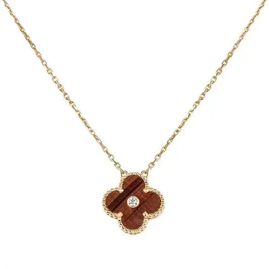 [Sophire Jewelry ]CLOVER 15MM DIAMOND AND YELLOW TIGER'S EYE AGATE necklace
