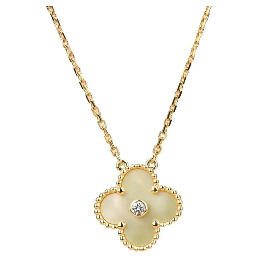 [Sophire Jewelry ]CLOVER 15MM DIAMOND GOLD MOTHER OF PEARL NECKLACE