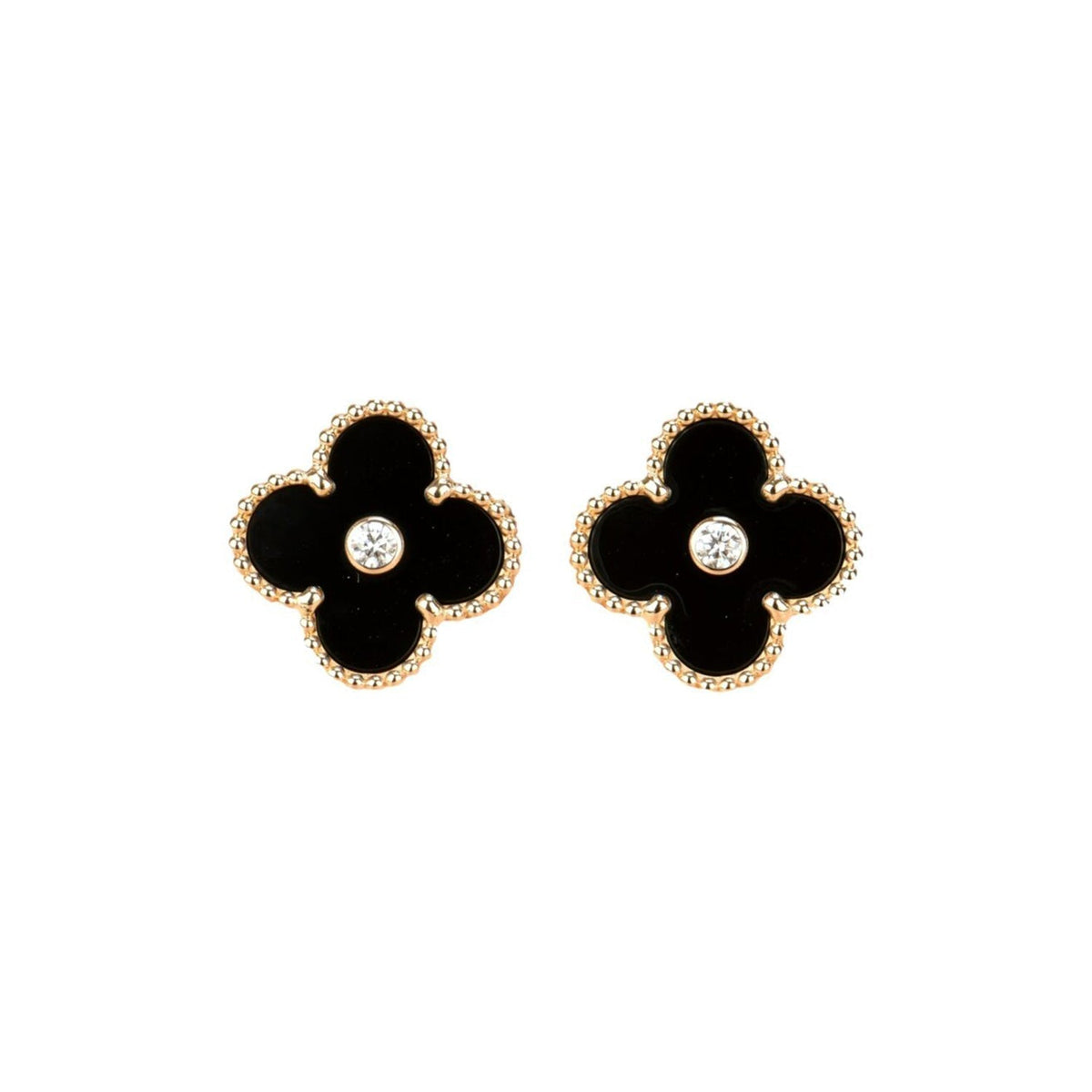 [Sophire Jewelry ]CLOVER MEDIUM 1 MOTIFS ONYX DIAMOND EARRINGS