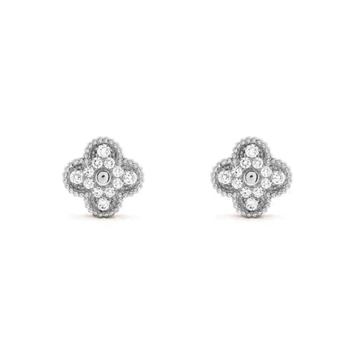 [Sophire Jewelry ]CLOVER 1 MOTIFS DIAMOND STUD EARRINGS SILVER