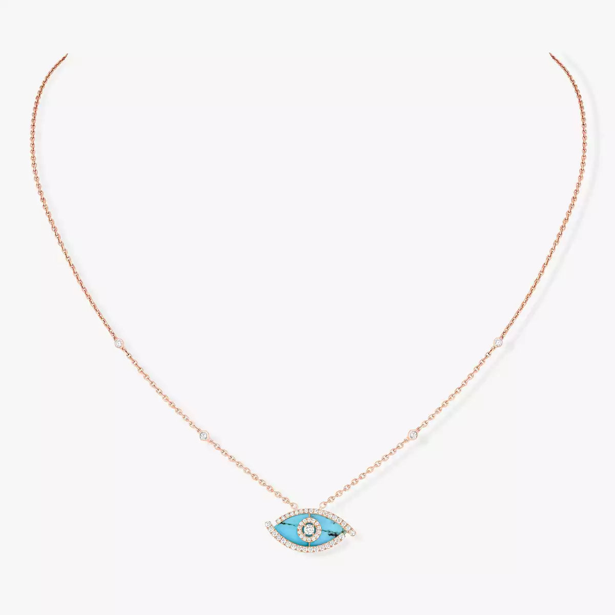 [Sophire Jewelry]Lucky Eye Diamond Necklace in Rose Gold and Turquoise