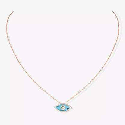 [Sophire Jewelry]Lucky Eye Diamond Necklace in Rose Gold and Turquoise