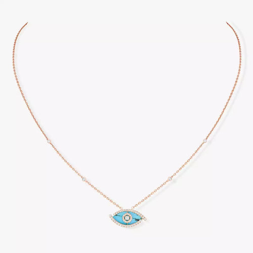 [Sophire Jewelry]Lucky Eye Diamond Necklace in Rose Gold and Turquoise
