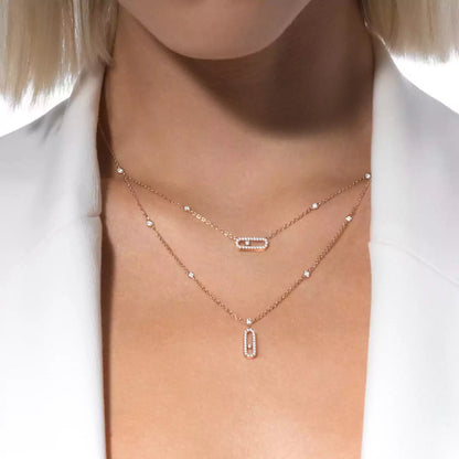 [Sophire Jewelry]2 Rows Rose Gold Diamond Pave_ Necklace Move Uno