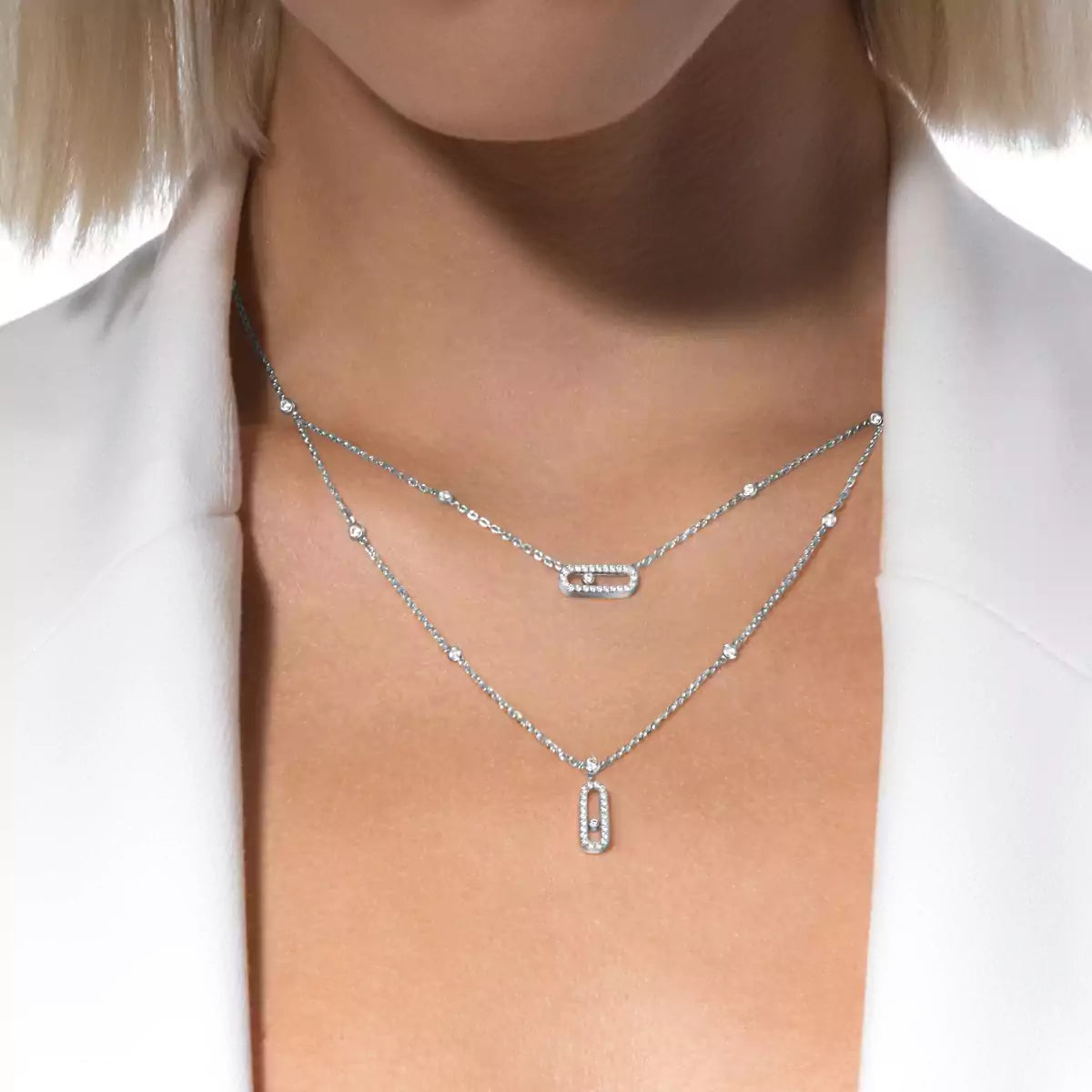 [Sophire Jewelry]2 Rows Rose Gold Diamond Pave_ Necklace Move Uno