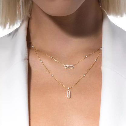 [Sophire Jewelry]2 Rows Rose Gold Diamond Pave_ Necklace Move Uno
