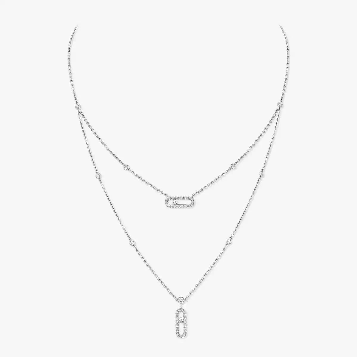 [Sophire Jewelry]2 Rows Rose Gold Diamond Pave_ Necklace Move Uno