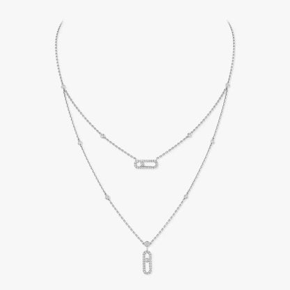 [Sophire Jewelry]2 Rows Rose Gold Diamond Pave_ Necklace Move Uno