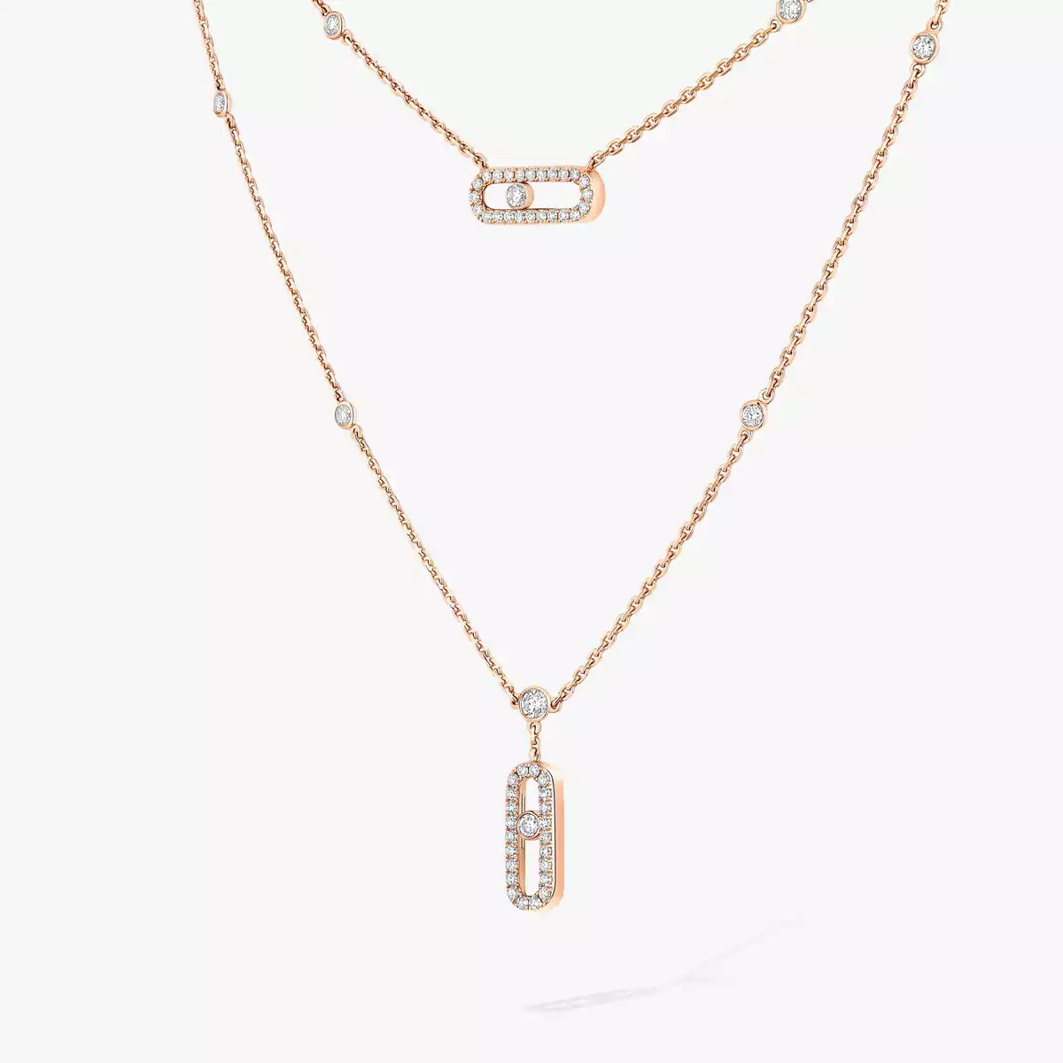 [Sophire Jewelry]2 Rows Rose Gold Diamond Pave_ Necklace Move Uno