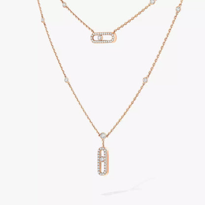 [Sophire Jewelry]2 Rows Rose Gold Diamond Pave_ Necklace Move Uno