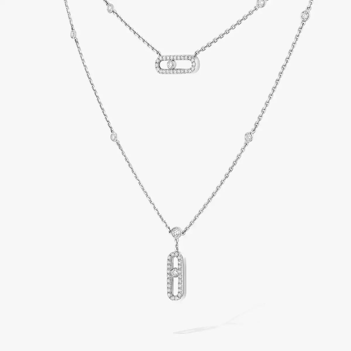 [Sophire Jewelry]2 Rows Rose Gold Diamond Pave_ Necklace Move Uno